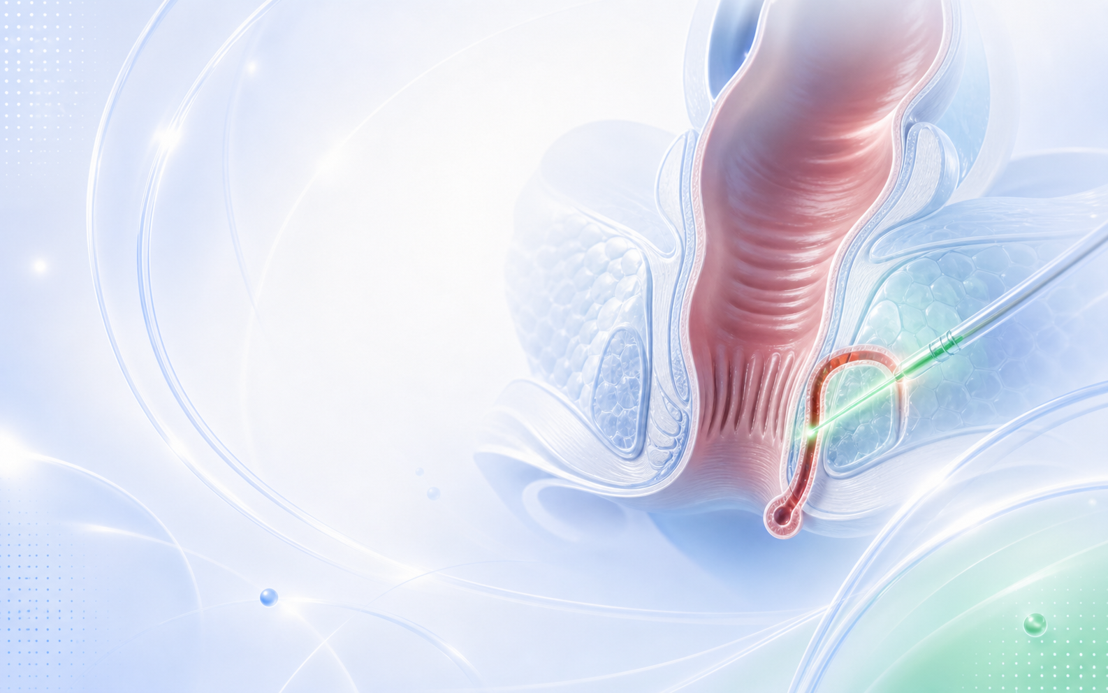 Discreet medical illustration representing treatment of an anal fistula tract