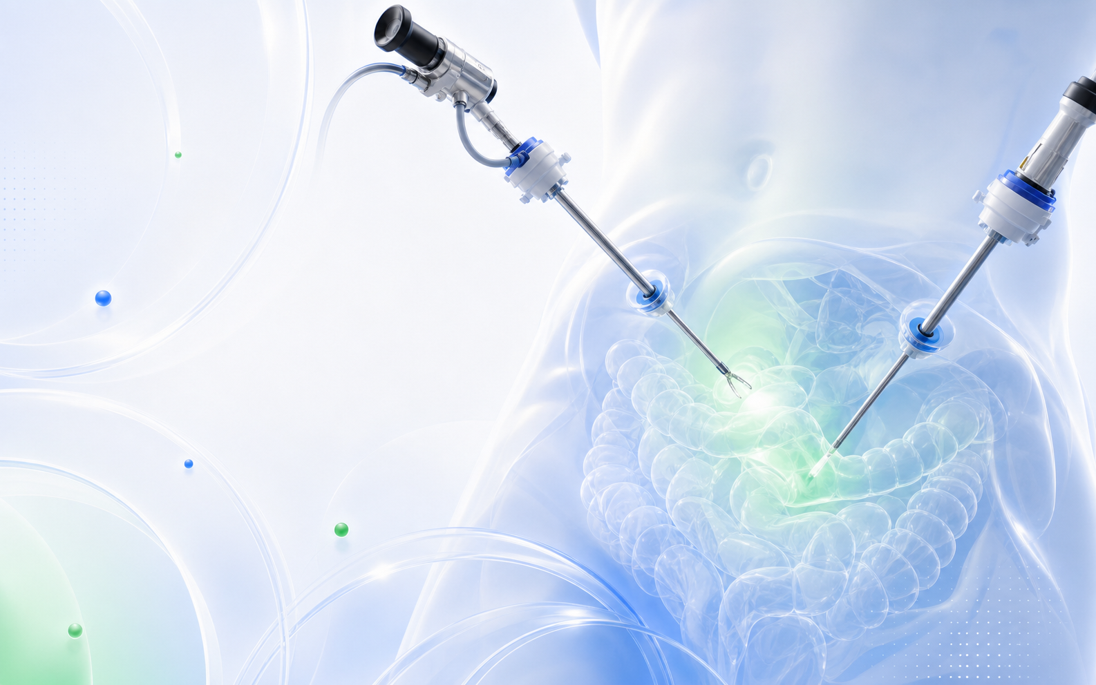 Medical illustration of laparoscopic camera and instruments